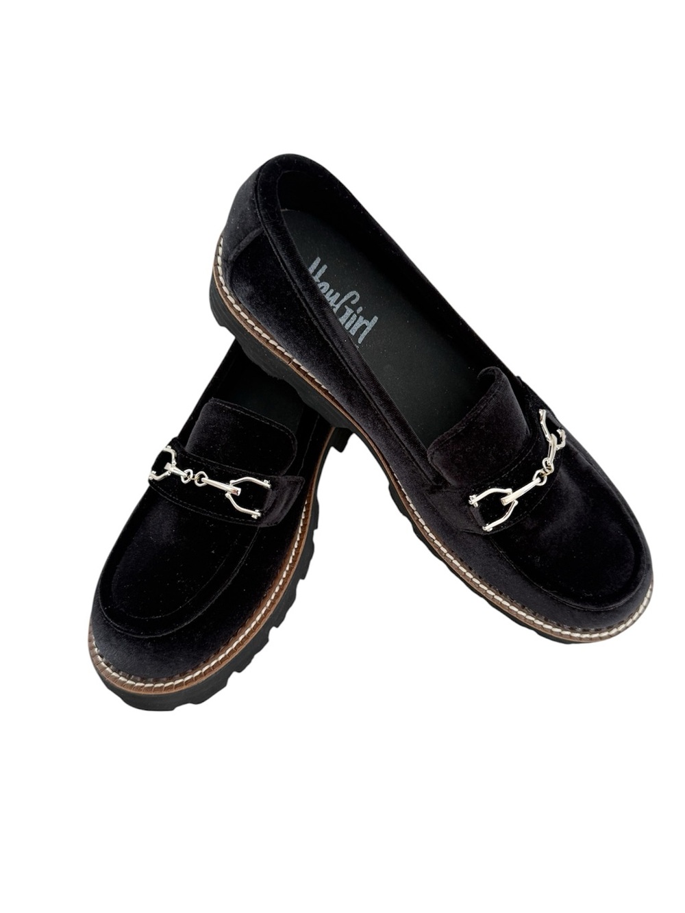 NWOB Hey Girl By Korkys Brownie Point Black Velvet Lug Sole Loafers Size 8